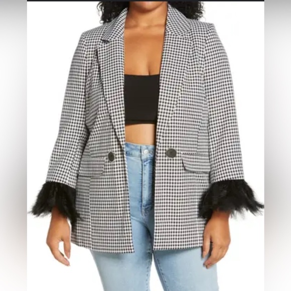 River Island Feather Cuff Houndstooth Blazer – Size 18 US / Double Breasted Glam - Picture 1 of 13